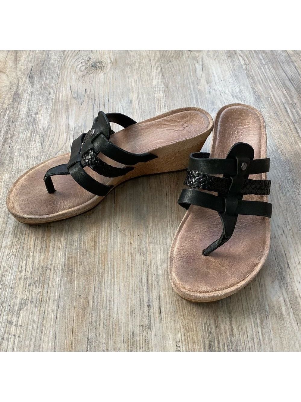 UGG Black Braided Wedge Heel Sandals Size 7